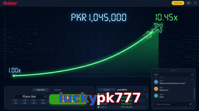 Main screen of Luckypk777 aviator page for PK players