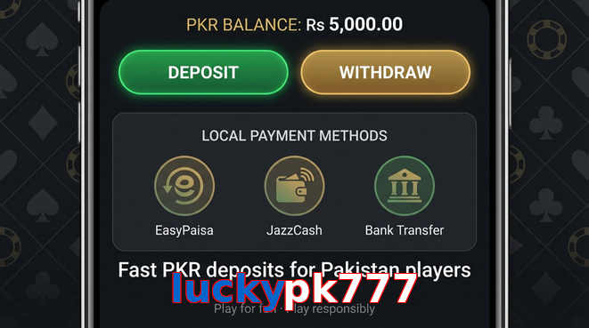 Deposit and withdrawal screen with PKR methods